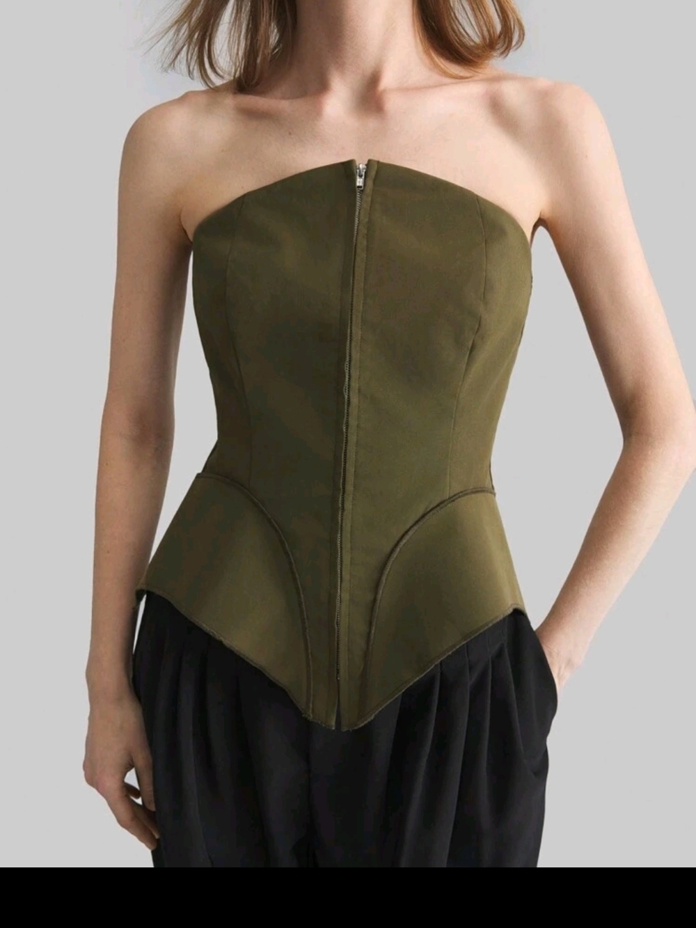 Olive Green Strapless Corset Top